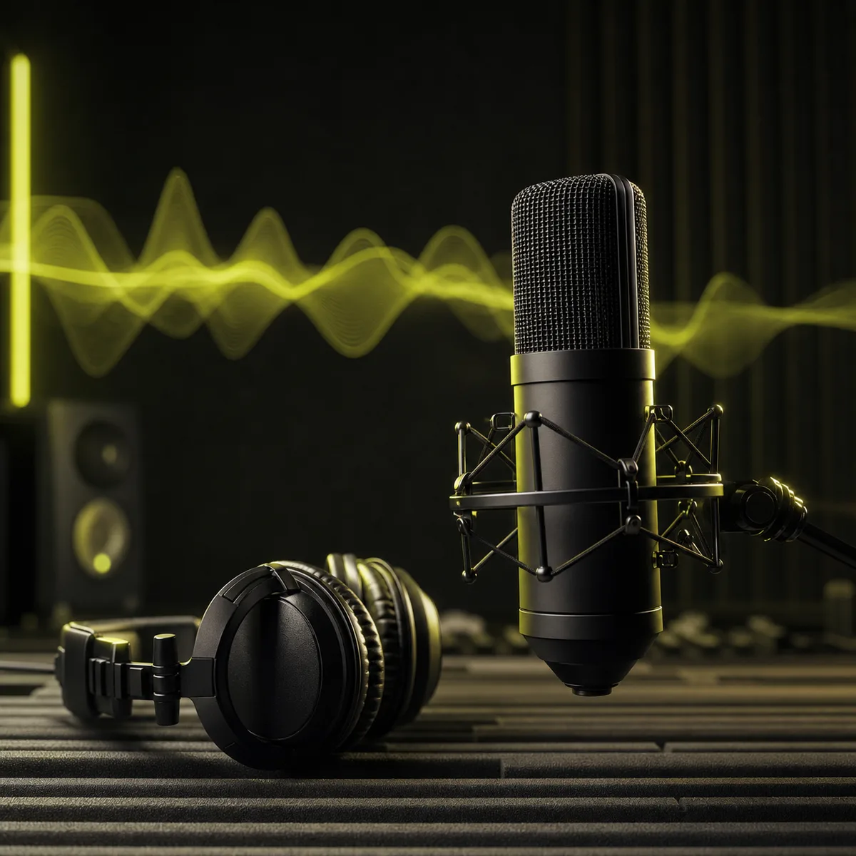 Propuesta visual para podcast con micrófono de estudio